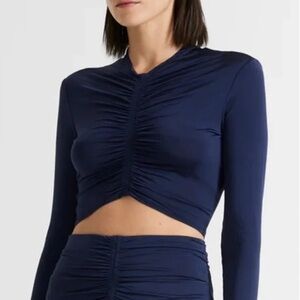 A.L.C. Navy Ruched Long Sleeve Top. Skirt sold separately.